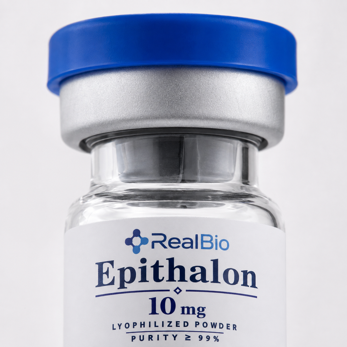 Epitalón · detalle del polvo liofilizado y el sello