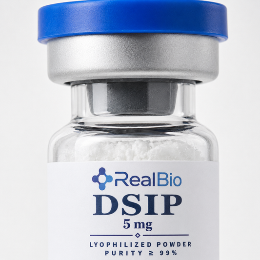 DSIP · detalle del polvo liofilizado y el sello