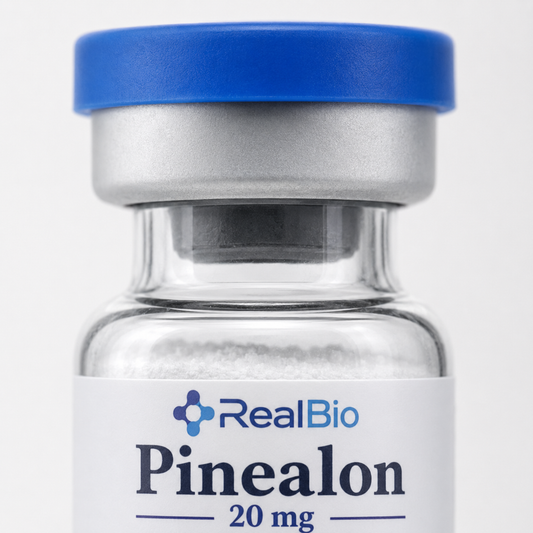 Pinealona · detalle del polvo liofilizado y el sello
