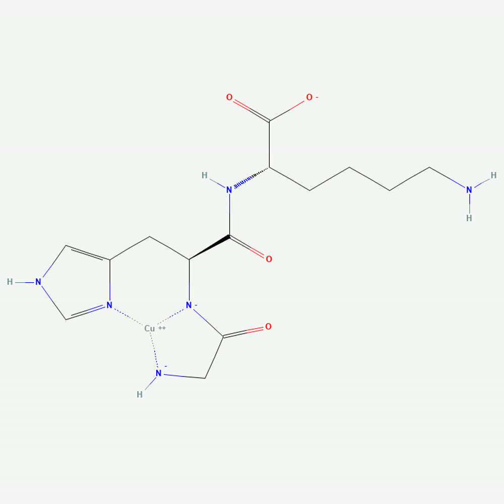 Estructura molecular de GHK-Cu · fuente PubChem CID 139035031